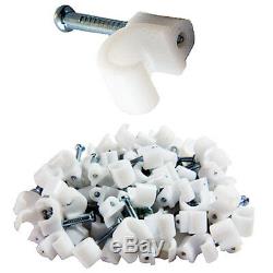 100x 6-7mm White Round Cable Clips Coax/CAT6 Wall Mounts Aerial Brick Outdoor