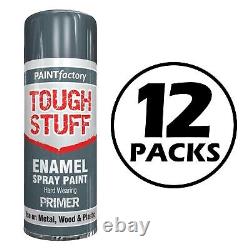 12x Tough Stuff Enamel Grey Primer Spray Paint For Wood Metal 400ml