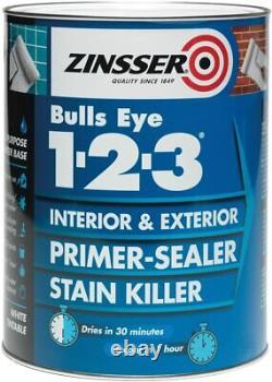2.5lt Zinsser 123 Bulls Eye Water Based Quick Drying Primer Sealer Paint