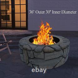 36-Inch Outer Fire Pit Ring Liner Steel Wood Brick Surround Insert Brick Drop-In