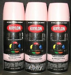 3 New Krylon Fusion Gloss Soft Pink In/Outdoor Plastic Wood Metal Wicker+ Paint
