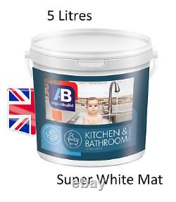 5L AQUA BUILD White Paint Scrub & Scuff Resistant BATHROOM & KITCHEN Cleanable