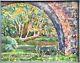 Autumn Park With A Brick Bridge Forest Landscape Oil Painting On Canvas 22x28 In