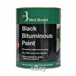 Bird Brand Black Bitumen/Bituminous Paint Protects Metal, Brick and Stone 1L