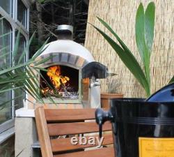 Brick Wood Fired Outdoor Pizza Oven 100cm White Deluxe model Wooden- BBQ