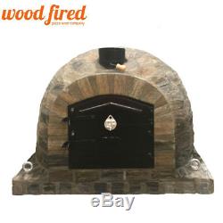 Brick outdoor wood fired Pizza oven 100cm Pro Deluxe Stone black door