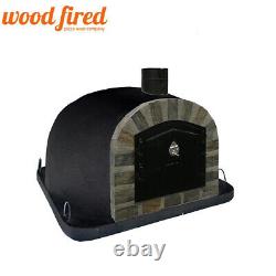 Brick outdoor wood fired Pizza oven 100cm black Deluxe extra model stone face