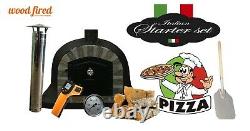Brick outdoor wood fired Pizza oven 100cm black Deluxe extra stone face -package