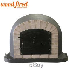 Brick outdoor wood fired Pizza oven 100cm black grey-brick/black-door