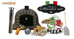 Brick outdoor wood fired Pizza oven 100cm brown Deluxe extra stone face -package