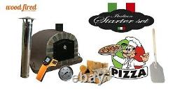 Brick outdoor wood fired Pizza oven 100cm brown Deluxe extra stone face -package