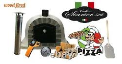 Brick outdoor wood fired Pizza oven 100cm grey Deluxe extra stone face -package