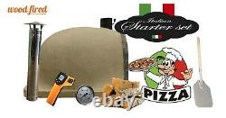 Brick outdoor wood fired Pizza oven 100cm sand Deluxe extra stone face -package