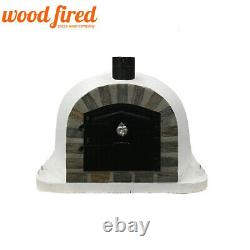 Brick outdoor wood fired Pizza oven 100cm white Deluxe extra model stone face