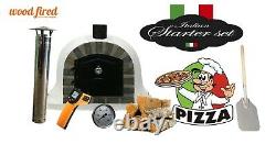 Brick outdoor wood fired Pizza oven 100cm white Deluxe extra stone face -package