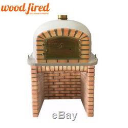 Brick outdoor wood fired Pizza oven 100cm white Deluxe with matching brick base