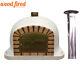 Brick Outdoor Wood Fired Pizza Oven 110cm White Deluxe Model With Chimney & Cap