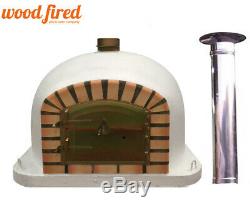 Brick outdoor wood fired Pizza oven 110cm white Deluxe model with chimney & cap
