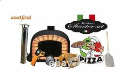 Brick outdoor wood fired Pizza oven 80cm black Deluxe black door (package)