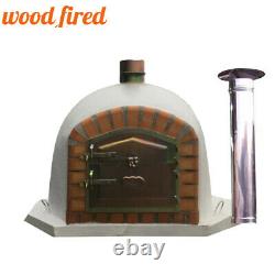 Brick outdoor wood fired Pizza oven 80cm white corner Deluxe +100cm chim and cap