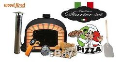 Brick outdoor wood fired Pizza oven 90cm black Deluxe black door (package deal)