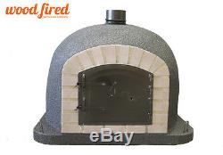 Brick outdoor wood fired Pizza oven 90cm black supreme, grey arch, black door