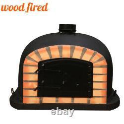 Brick outdoor wood fired Pizza oven 90cm black supreme, orange arch, black door