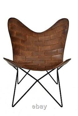Brown Bricks Butterfly Chair Iron Stand and Leather Cover indoor outdoor Chair