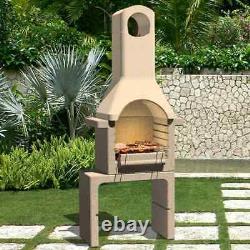 Concrete Charcoal BBQ Stand with Chimney Brick Grill Barbecue Garden Outdoor