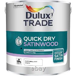 Dulux Trade Quick Dry Satinwood Paint White Satin Finish Smooth Interior 2.5L UK