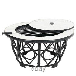 Fire Pit BBQ Grill Firepit Brazier Mosaic Marble Garden Table Stove Patio Heater