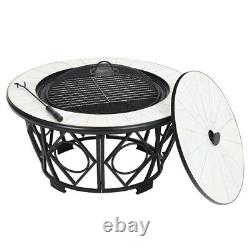 Fire Pit BBQ Grill Firepit Brazier Mosaic Marble Garden Table Stove Patio Heater