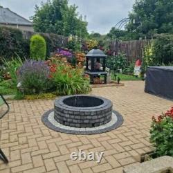 Fire pit graphite/white granite slab garden brick decor BBQ fireplace 140 cm