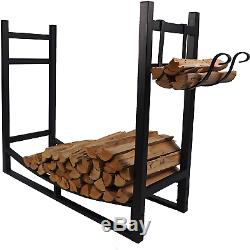 Fireplace Log Rack Outdoor Indoor With Kindling Holder FireWood Storage Holder