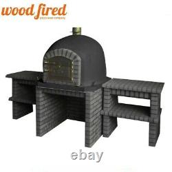 Grey outdoor wood fired Pizza oven 100cm black Deluxe +matching stand and tables