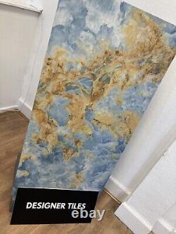 High Gloss Blue Gold Wave Porcelain Tiles 60x120cm for Walls&Floor