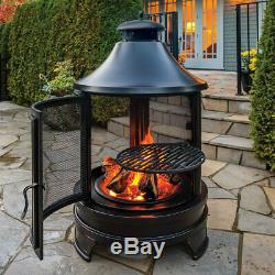 Large BBQ Cooking Grill Log Burner Garden Fire Pit Outdoor Patio Heater Metal