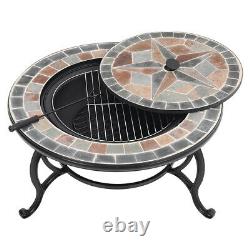 Large Fire Pit BBQ Mosaic Brazier Garden Outdoor Firepit Table Mesh Poker Bowl