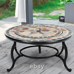 Large Garden Fire Pit & BBQ Barbeque Firepit Mosaic Table with Removable Tabletop