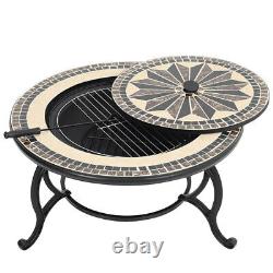 Mosaic Fire Pit BBQ Firepit Brazier Outdoor Garden Table Stove Patio Heater 76CM