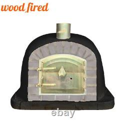 Outdoor wood fired Pizza oven 100cm black deluxe extra grey brick/gold door
