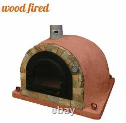 Outdoor wood fired Pizza oven 100cm brick red Pro deluxe rock face cast door
