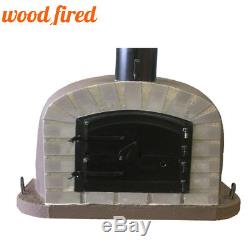 Outdoor wood fired Pizza oven 100cm brown Deluxe extra grey-brick/black-door