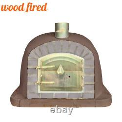 Outdoor wood fired Pizza oven 100cm brown deluxe extra grey brick/gold door