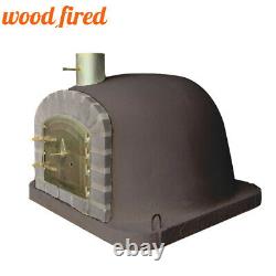 Outdoor wood fired Pizza oven 100cm brown deluxe extra grey brick/gold door