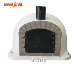 Outdoor wood fired Pizza oven 100cm white Deluxe extra grey-brick/black-door