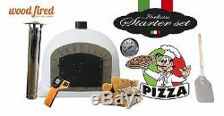 Outdoor wood fired Pizza oven 100cm white Deluxe grey-brick/black-door (package)