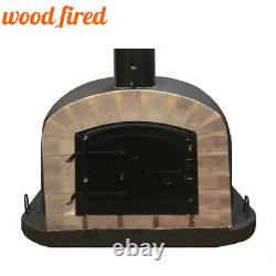 Outdoor wood fired Pizza oven 110cm black Deluxe extra grey-brick/black-door