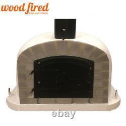 Outdoor wood fired Pizza oven 110cm grey Deluxe extra grey-brick/black-door