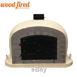 Outdoor wood fired Pizza oven 70cm sand Deluxe grey-brick/black-door